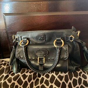 Dooney & Bourke Black and Gold Structured Leather Satchel